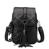 Vintage PU Leather Phone Bag Cross Body Tassel Small Shoulder Bag