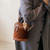 Vintage Quilting Velvet Womens Crossbody Scarf Wrapped Chain Zipper Bucket Bag