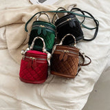 Vintage Quilting Velvet Womens Crossbody Scarf Wrapped Chain Zipper Bucket Bag