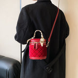 Vintage Quilting Velvet Womens Crossbody Scarf Wrapped Chain Zipper Bucket Bag