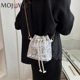 Vintage Women Top-Handle Bag Sequins Drawstring Shoulder Bag