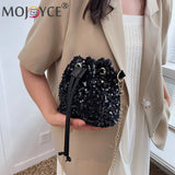 Vintage Women Top-Handle Bag Sequins Drawstring Shoulder Bag