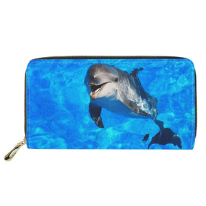 Dolphin Print Long Wallet Women Lady Money Purses PU Leather Coin Purse