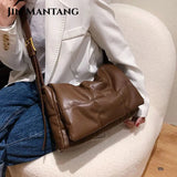 Winter Quilted Ladies Padded Shoulder Crossbody Bag Soft PU Leather Messenger