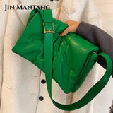 Winter Quilted Ladies Padded Shoulder Crossbody Bag Soft PU Leather Messenger
