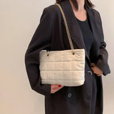 Winter Plaid Shoulder Bags Down Cotton Padded Tote Women Messenger Bags