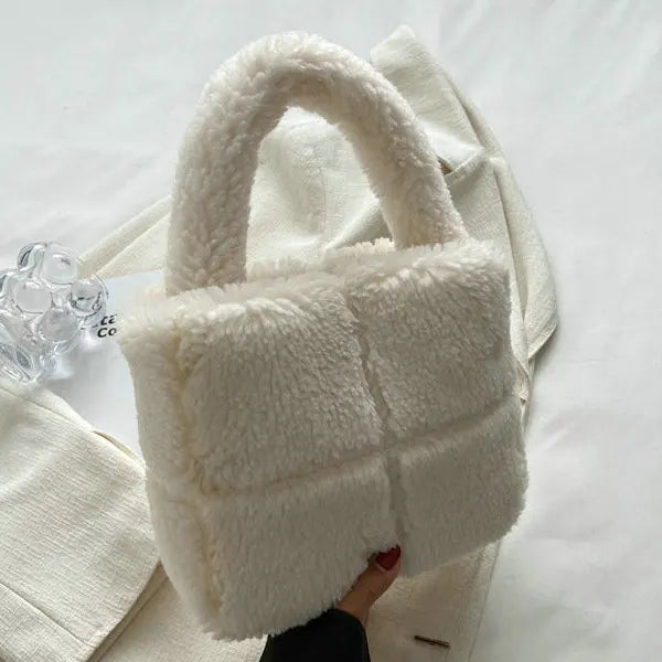 Faux Fur Shoulder Bag Women Casual Plush Crossbody Bag Purse Bucket Bag