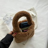 Faux Fur Shoulder Bag Women Casual Plush Crossbody Bag Purse Bucket Bag