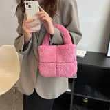 Faux Fur Shoulder Bag Women Casual Plush Crossbody Bag Purse Bucket Bag