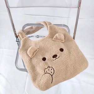 Winter Plush Bear Shoulder Bag Large Capacity Soft Tote Bags Girls