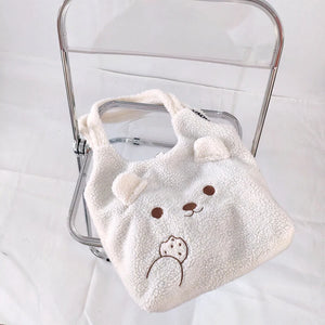 Winter Plush Bear Shoulder Bag Large Capacity Soft Tote Bags Girls