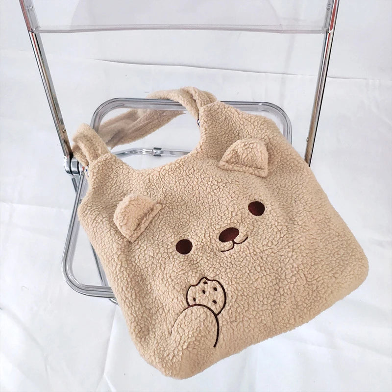 Winter Plush Bear Shoulder Bag Large Capacity Soft Tote Bags Girls