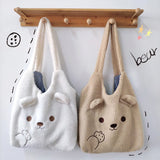 Winter Plush Bear Shoulder Bag Large Capacity Soft Tote Bags Girls
