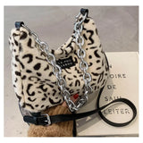 Winter Plush Faux Fur Small Crossbody Bags for Women Leopard Print