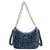 Winter Plush Faux Fur Small Crossbody Bags for Women Leopard Print
