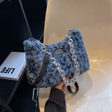 Winter Plush Faux Fur Small Crossbody Bags for Women Leopard Print