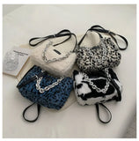 Winter Plush Faux Fur Small Crossbody Bags for Women Leopard Print