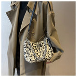 Winter Plush Faux Fur Small Crossbody Bags for Women Leopard Print
