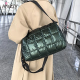 Winter Retro Check Fluffy Tote Bag Cross Body Space Pad Cotton Down Shoulder Bag