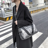 Winter Retro Check Fluffy Tote Bag Cross Body Space Pad Cotton Down Shoulder Bag