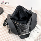 Winter Retro Check Fluffy Tote Bag Cross Body Space Pad Cotton Down Shoulder Bag