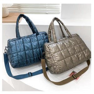 Winter Shopper Travel Handbags Nylon Waterproof Grid Soft Totes High Capacity