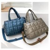 Winter Shopper Travel Handbags Nylon Waterproof Grid Soft Totes High Capacity