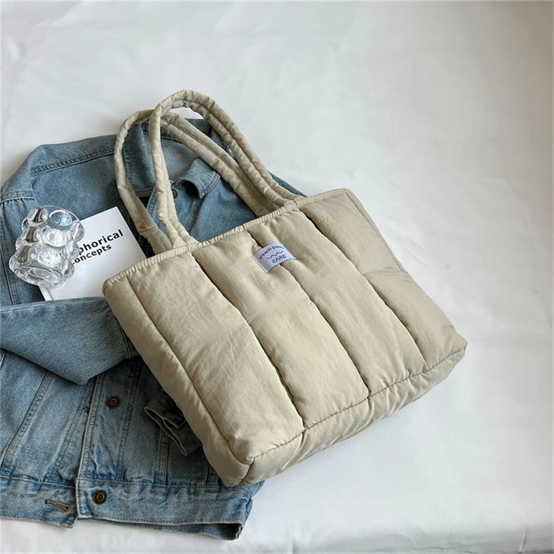 Winter Lady Casual Totes Bag Soft Nylon Padded Shopper Bag