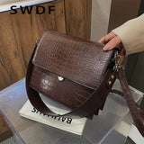 Winter Women Handbags Vintage Crocodile Patent Shoulder Crossbody Bags Totes