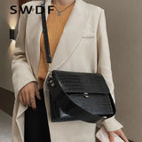 Winter Women Handbags Vintage Crocodile Patent Shoulder Crossbody Bags Totes