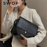 Winter Women Handbags Vintage Crocodile Patent Shoulder Crossbody Bags Totes