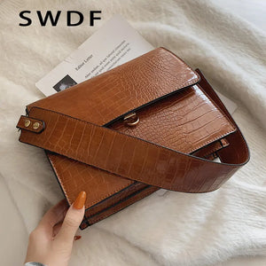 Winter Women Handbags Vintage Crocodile Patent Shoulder Crossbody Bags Totes