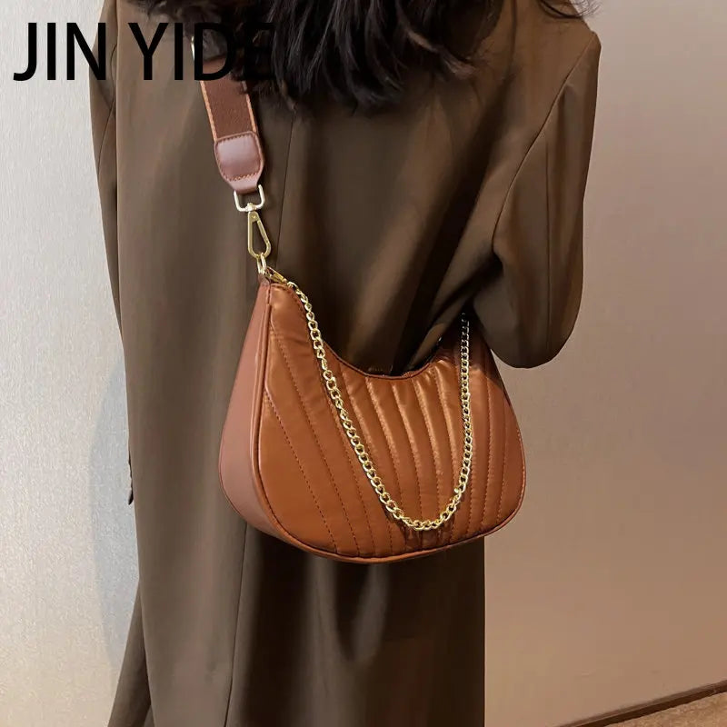 Winter Women Half Moon Chain Crossbody Bag