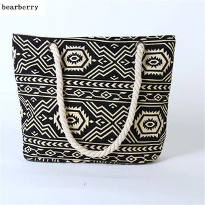 Geometric Printed Canvas Shoulder Bag for Women