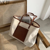 Women Canvas Tote Bag Lady Large Capacity Brown Shopping Shoulder Bags