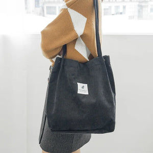 Women Corduroy Canvas Tote Casual Shoulder Bag Foldable Reusable Shopping Beach