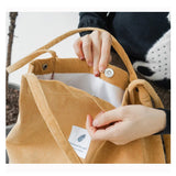 Women Corduroy Canvas Tote Casual Shoulder Bag Foldable Reusable Shopping Beach
