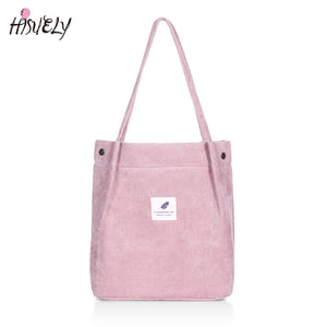 Women Corduroy Canvas Tote Casual Shoulder Bag Foldable Reusable Shopping Beach
