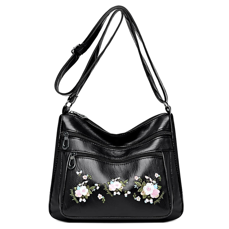 Women Embroidery Flower Crossbody Bag Multi-layer Handba