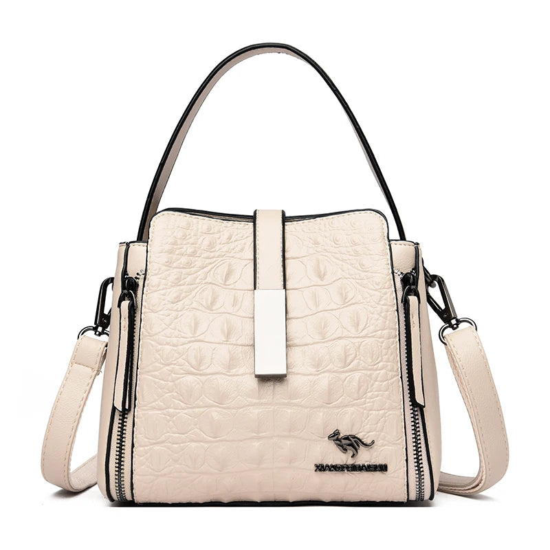 Crocodile Pattern Leather Bucket Bag Women Handbag