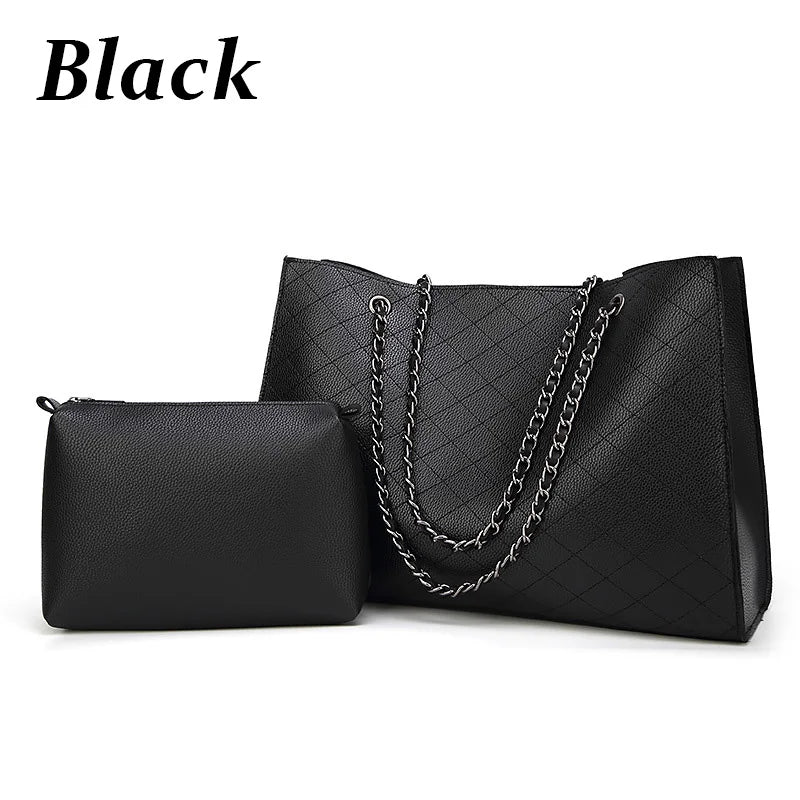Women Leather Handbags Woman Bags Big Tote Hand Bag Set Chain Bolsa Feminina