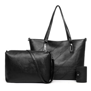 Women Leather Handbags 3 Sets Clutch Shoulder Bags Purse
