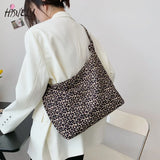 Leopard Print Canvas Shoulder Bag Retro Ladies Handbag