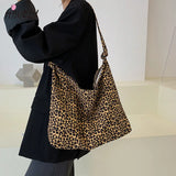 Leopard Print Canvas Shoulder Bag Retro Ladies Handbag