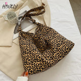 Leopard Print Canvas Shoulder Bag Retro Ladies Handbag