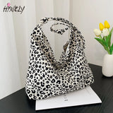 Leopard Print Canvas Shoulder Bag Retro Ladies Handbag