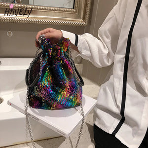 Mini Sequin Bucket Shoulder Bag Crossbody Handbag for Women