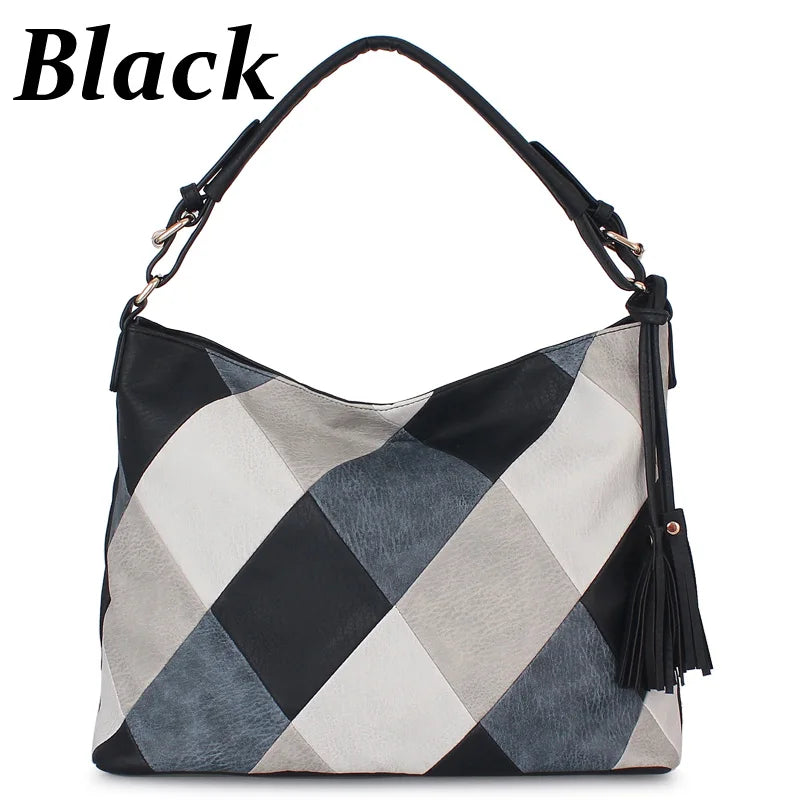Women Patchwork PU Leather Handbags Top-handle Messenger Bag