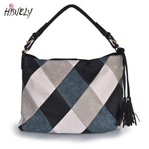 Women Patchwork PU Leather Handbags Top-handle Messenger Bag