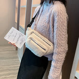 Women Plush Waist Bag Solid Belt Bags Shoulder Crossbody Chest Bag